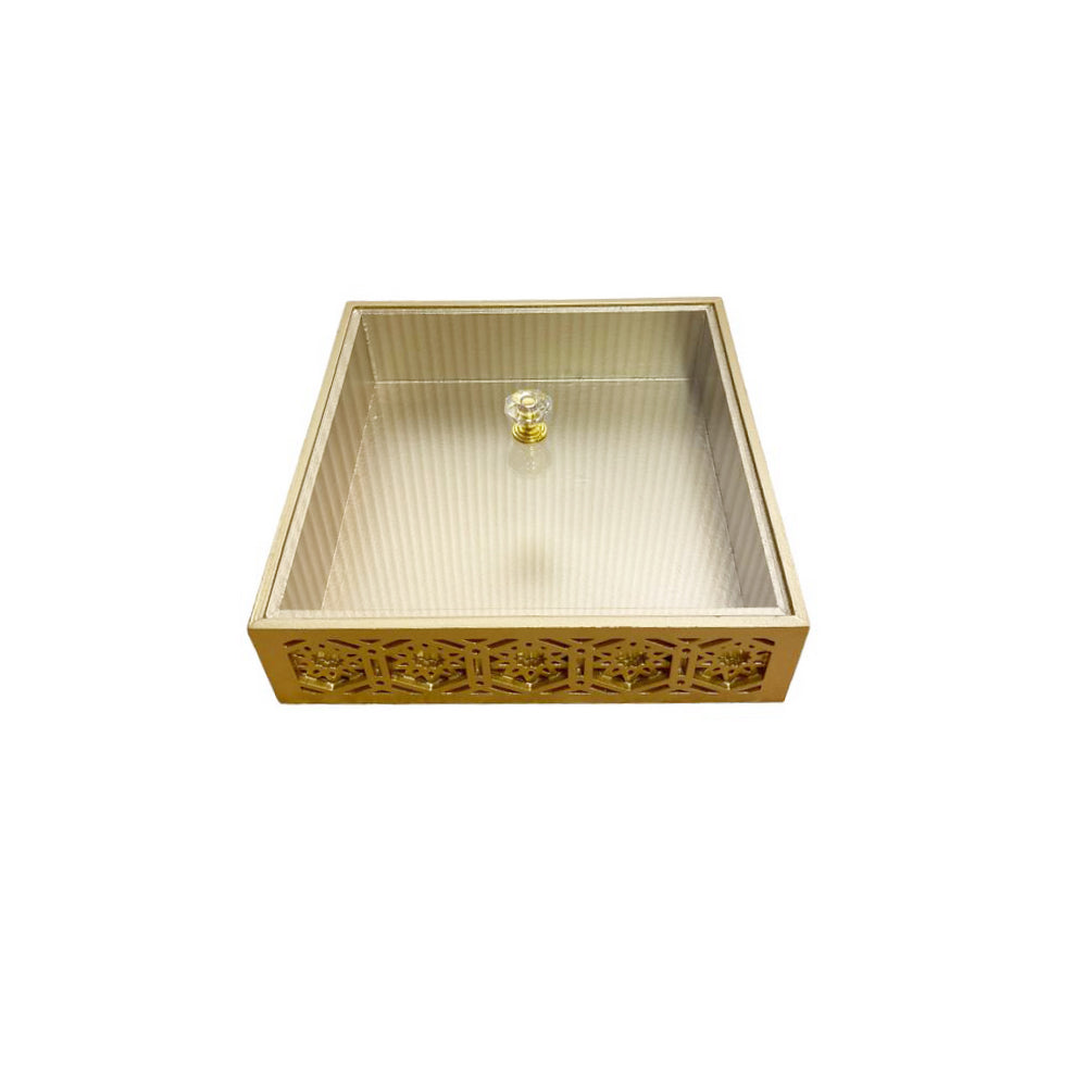 SK Ramadan Decoration, Square Gold Tray With Patterned Border [6008], XXX-7375