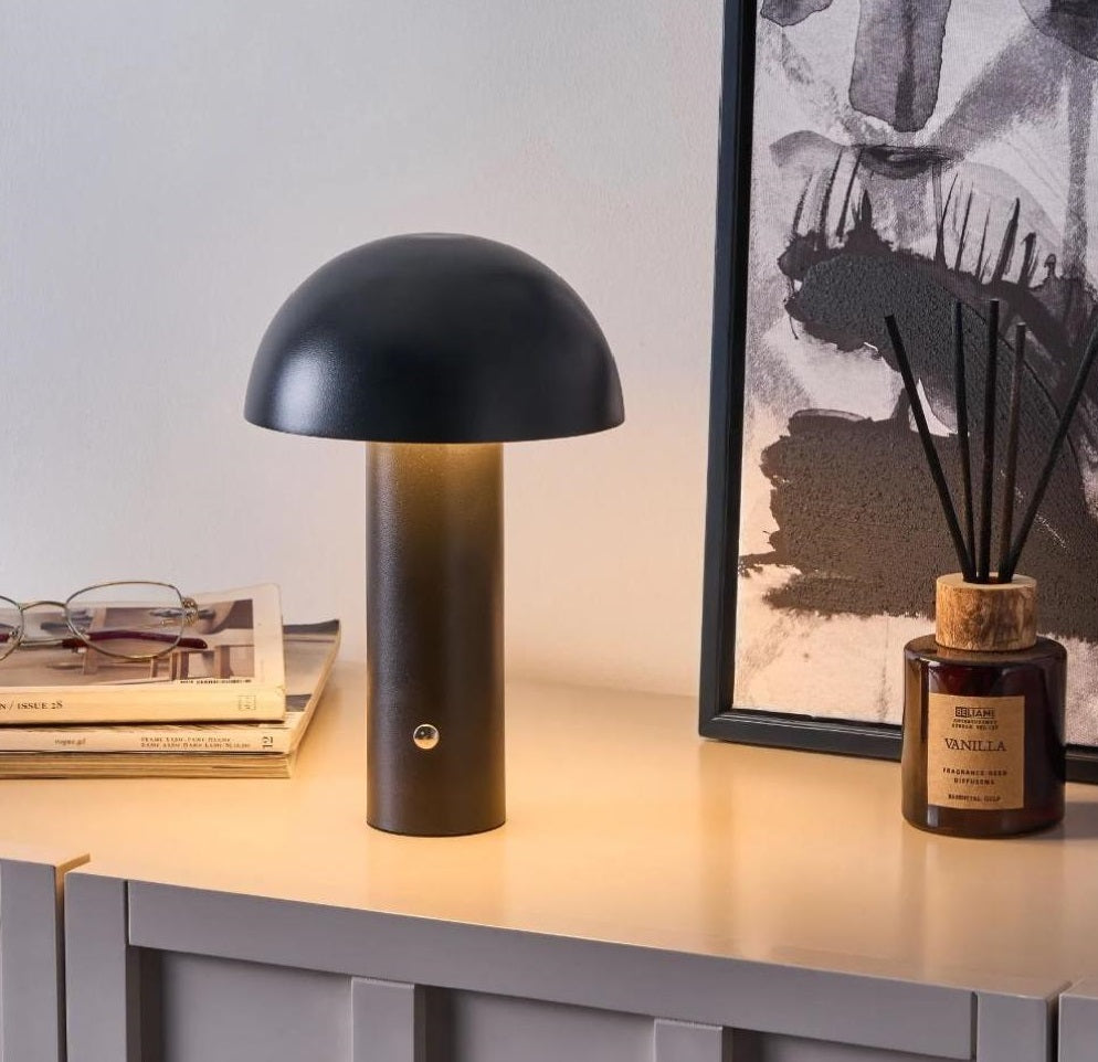 Black Wireless Mushroom LED Table Lamp 22 cm with Touch Dimming, SK195145