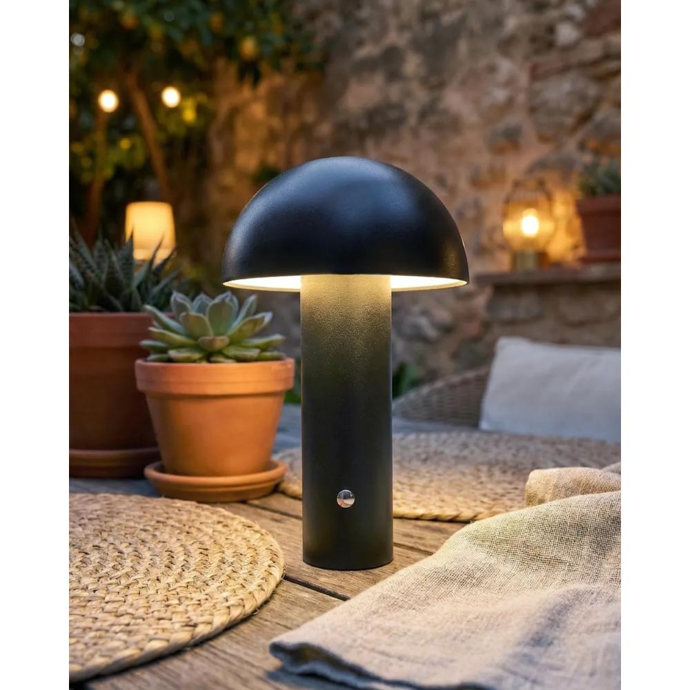Black Wireless Mushroom LED Table Lamp 22 cm with Touch Dimming, SK195145