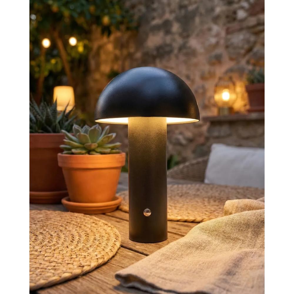 Black Wireless Mushroom LED Table Lamp 22 cm with Touch Dimming, SK195145