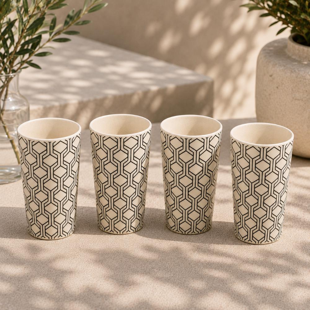 Eco Bamboo Fibre 18-Piece Dining & Serving Set | Geometric Pattern