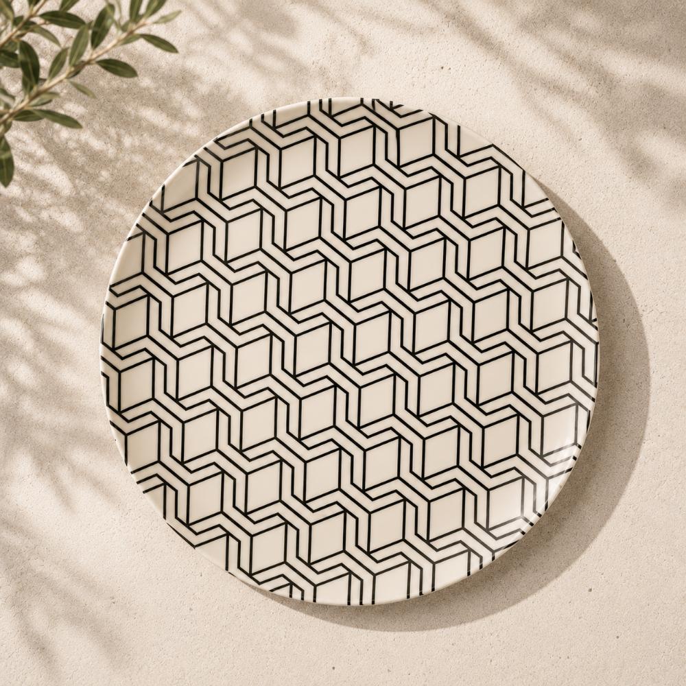 Eco Bamboo Fibre 18-Piece Dining & Serving Set | Geometric Pattern