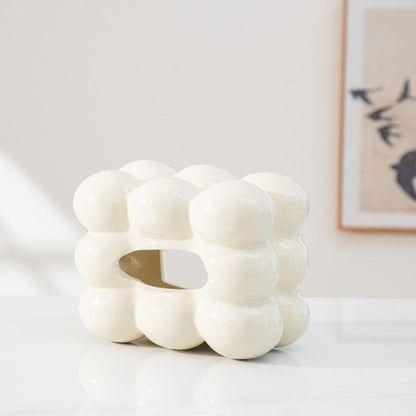 White Ceramic Tissue Box Cover - Refined Minimalist Decor Statement, SK867