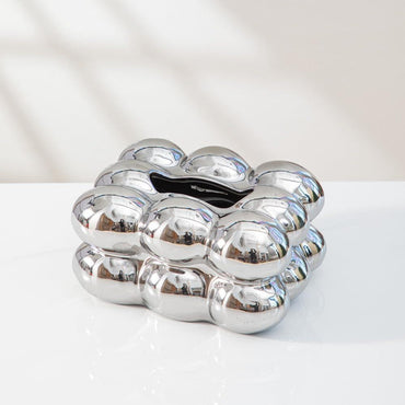 Silver Ceramic Tissue Box Cover - Refined Minimalist Decor Statement, SK868