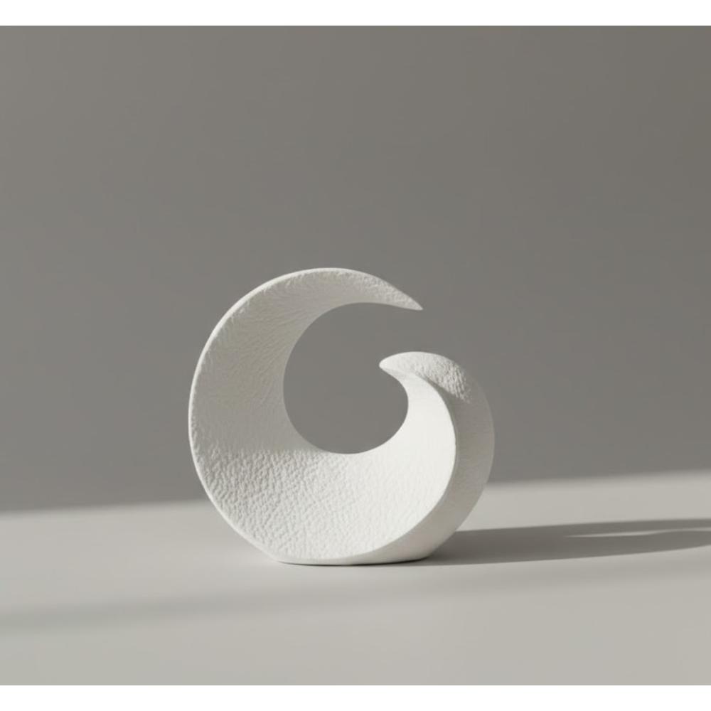 Modern Abstract Wave Sculpture 21 cm - Textured White Decorative Figurine Accent, SK871