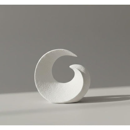 Modern Abstract Wave Sculpture 21 cm - Textured White Decorative Figurine Accent, SK871