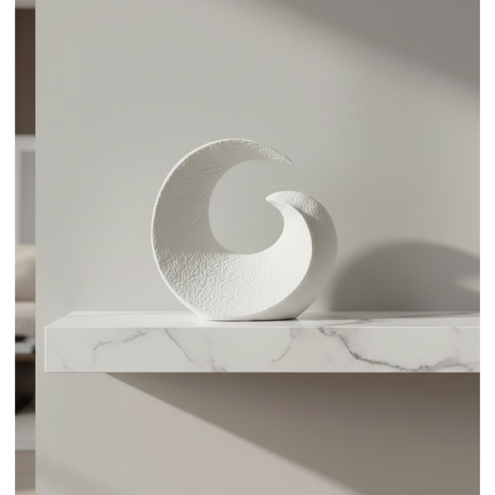 Modern Abstract Wave Sculpture 21 cm - Textured White Decorative Figurine Accent, SK871