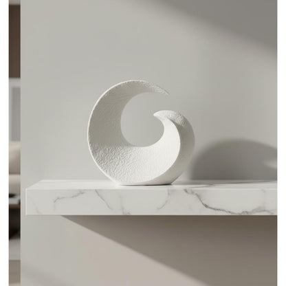 Modern Abstract Wave Sculpture 21 cm - Textured White Decorative Figurine Accent, SK871