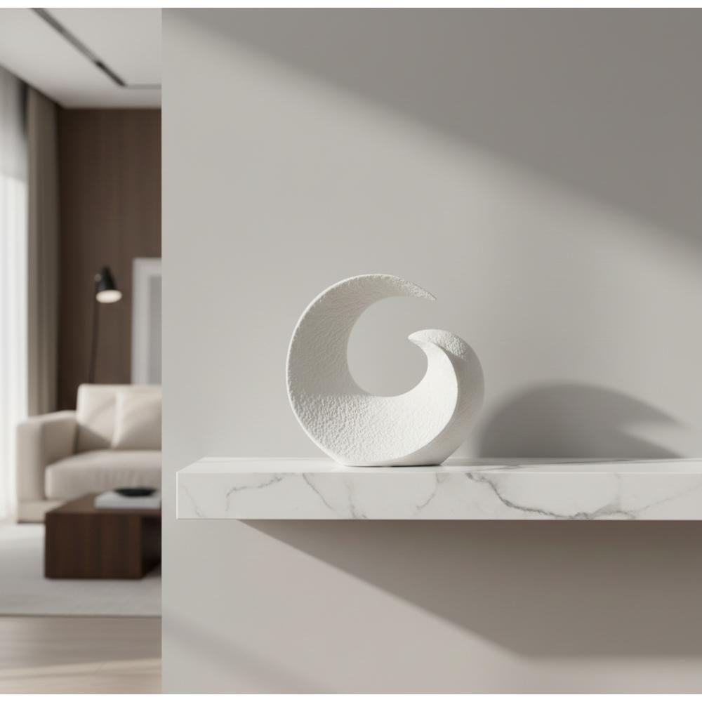 Modern Abstract Wave Sculpture 21 cm - Textured White Decorative Figurine Accent, SK871