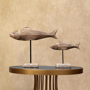 Pair of Fish Resin Sculptures - Modern Abstract Home and Art Decor, SK883