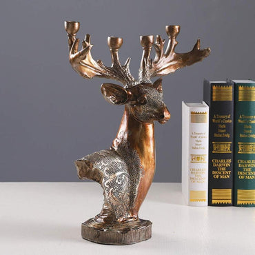 4-Arm Resin Deer Candelabra - Antique Red Bronze Candle Holder for Home Decor, SK884