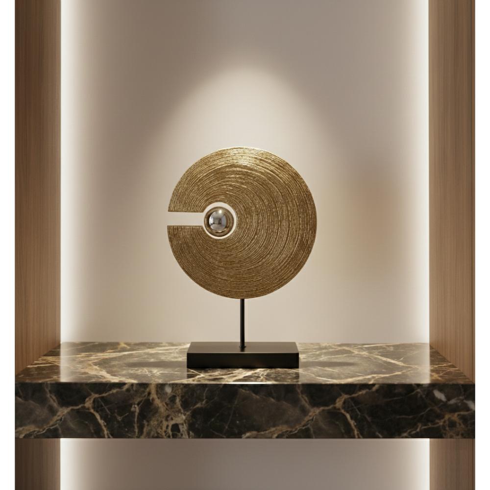 Modern Circular Resin Sculpture with Wood Texture 52 cm, SK902