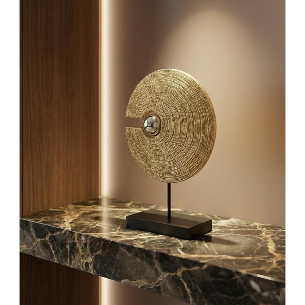 Modern Circular Resin Sculpture with Wood Texture 52 cm, SK902