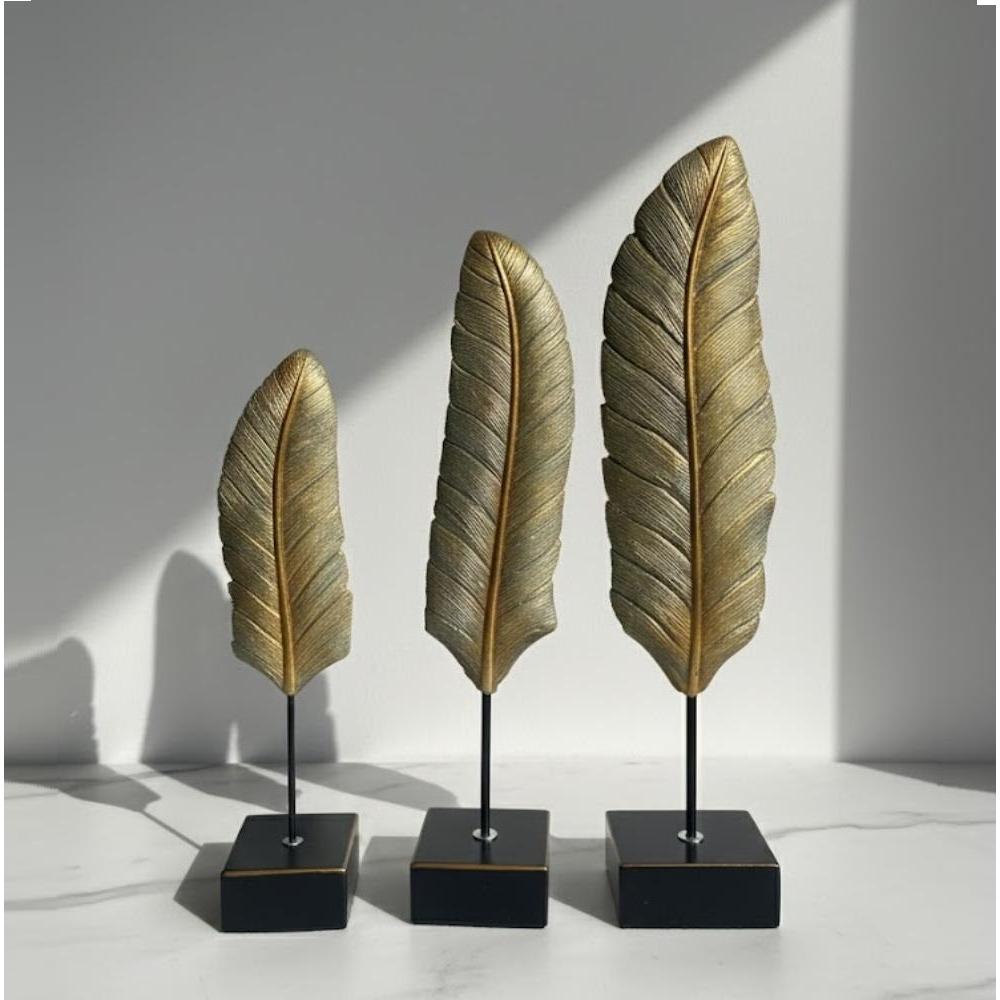 Gold Leaf Sculptures - Set of 3 Decorative Tabletop Accents, SK904