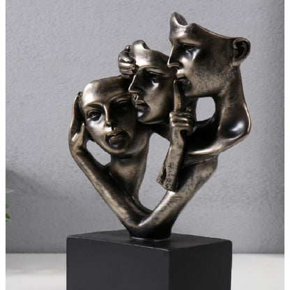 Silence Is Gold - No Hear, No See, No Speak,  Abstract Bronze Resin Art Sculpture 26 cm, SK915E