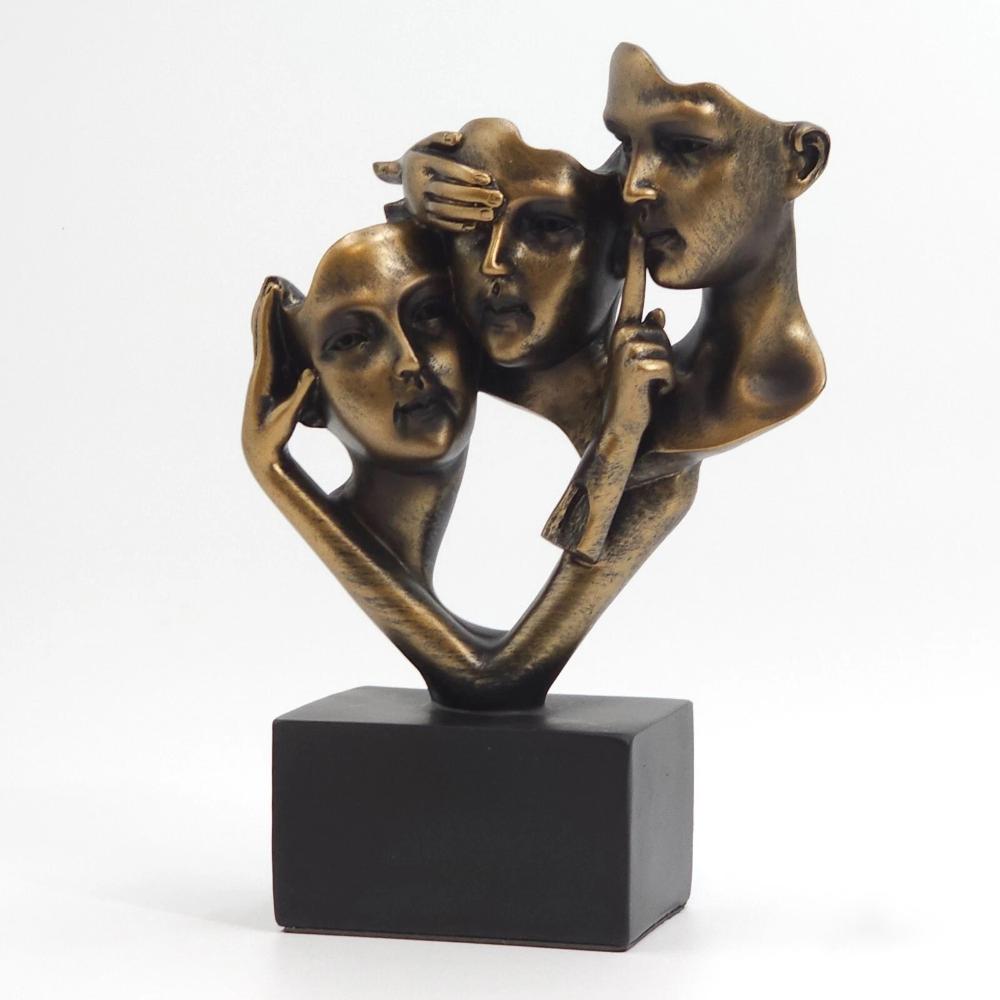 Silence Is Gold - No Hear, No See, No Speak,  Abstract Bronze Resin Art Sculpture 26 cm, SK915E