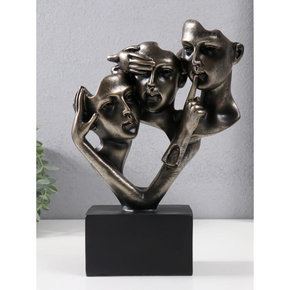 Silence Is Gold - No Hear, No See, No Speak,  Abstract Bronze Resin Art Sculpture 26 cm, SK915E