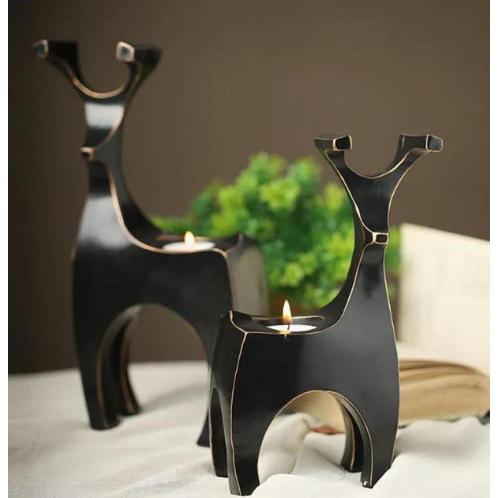 2-Piece Minimalist Deer Resin Tealight Holders ? Modern Accent Decor, SK917