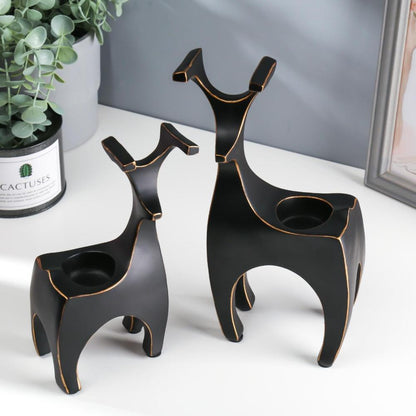 2-Piece Minimalist Deer Resin Tealight Holders ? Modern Accent Decor, SK917
