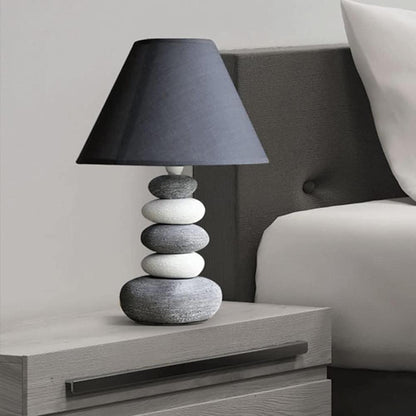 Stacked Stone Ceramic Table Lamp 37 cm, Fabric Shade, SK922