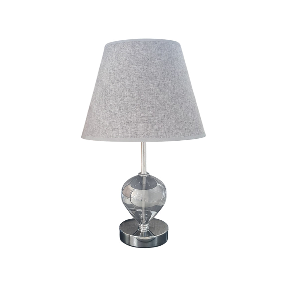 Modern Metallic Glass Table Lamp with Grey Fabric Shade 24 cm, SK924G