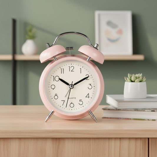 Rose Vintage Twin-Bell Alarm Clock - Metal & Glass, SK953
