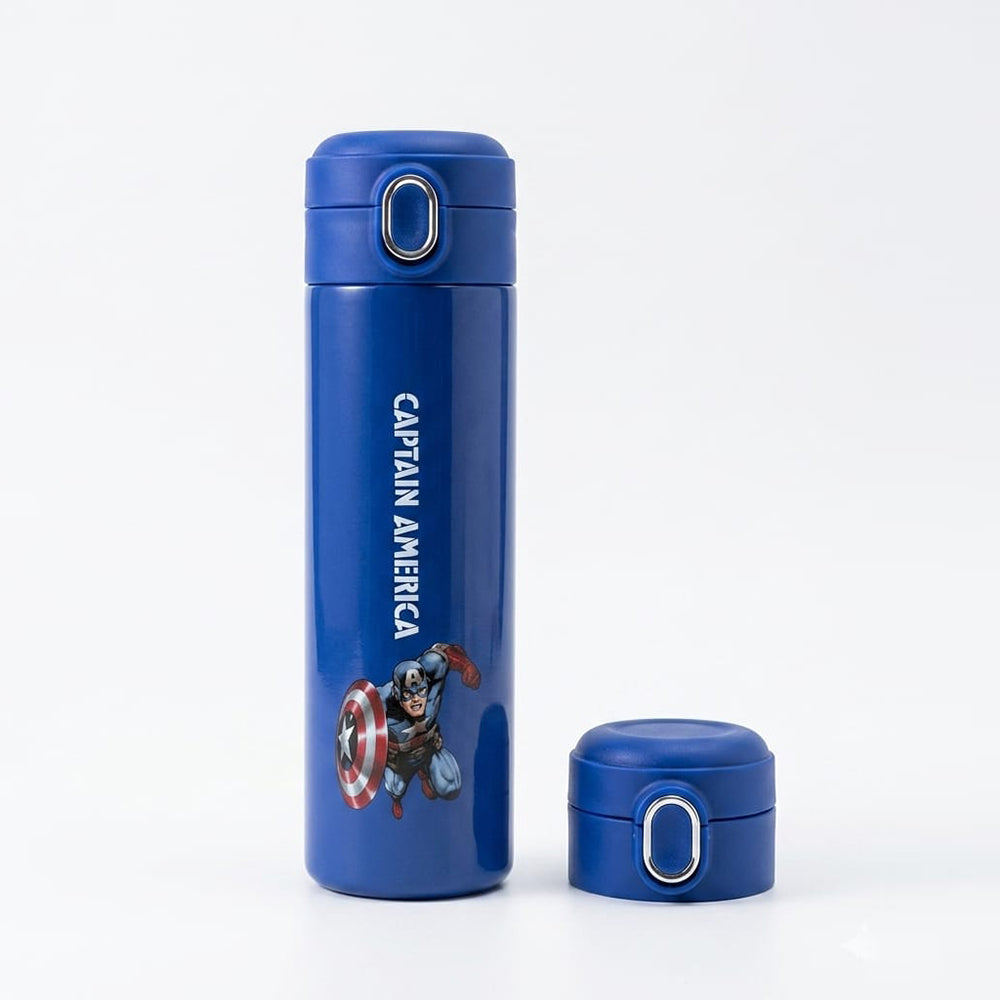 Disney Avengers Captain America Water Bottle 500ML, Stainless Steel, Threaded LID, Lightweight & Durable, Crack-Proof and Spill-Proof, Includes Protective Cover, SK979