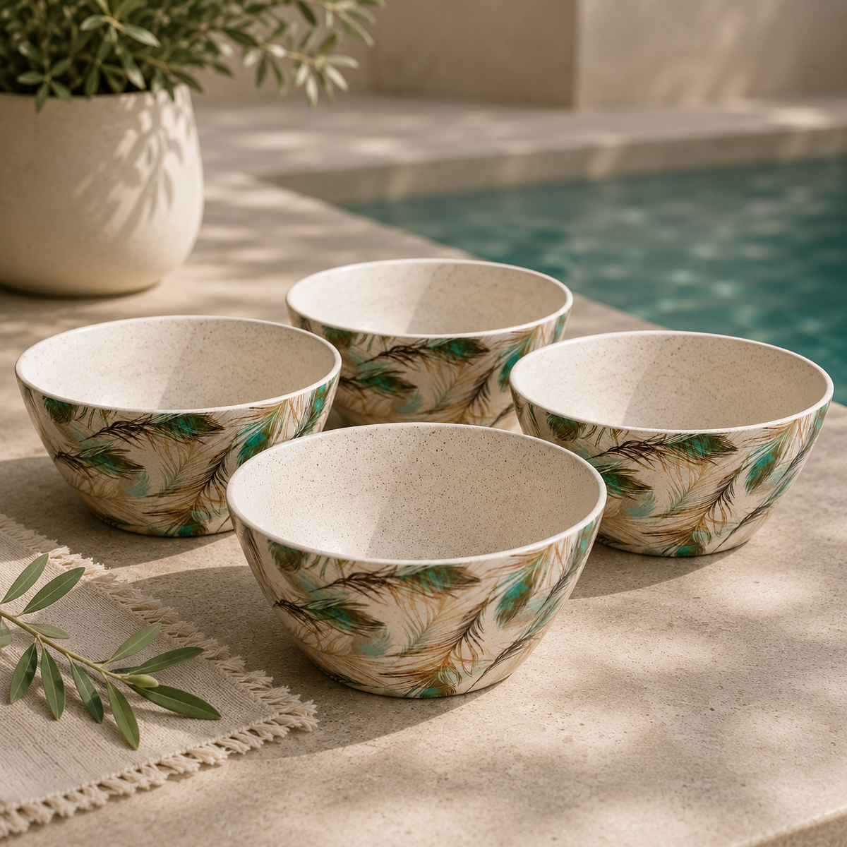 Eco Bamboo Fibre 18-Piece Dining & Serving Set | Feather Pattern