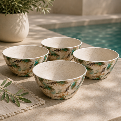 Eco Bamboo Fibre 18-Piece Dining & Serving Set | Feather Pattern
