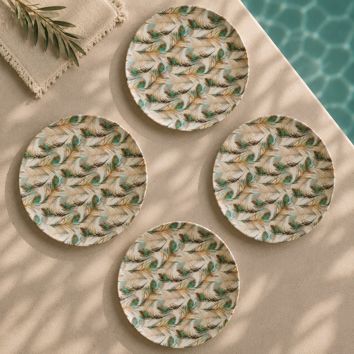 Eco Bamboo Fibre 18-Piece Dining & Serving Set | Feather Pattern