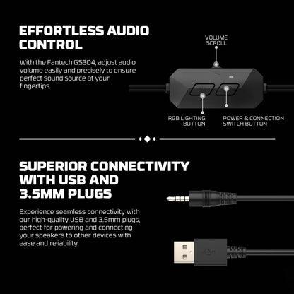 Fantech, Gs304 Groove Dual Mode (Wired & Bluetooth) Rgb Gaming Speaker, 6W 2' Tuned Drive, Deep Bass Boost