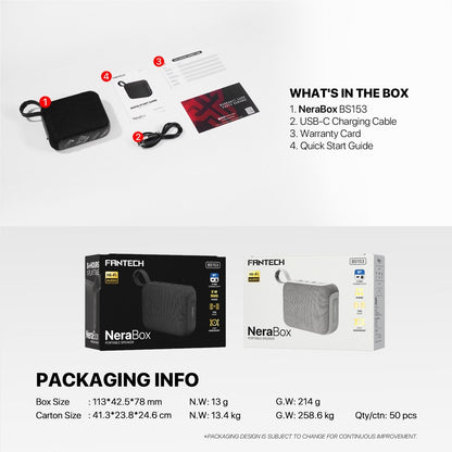 Fantech, Nerabox Bs153 Wireless Speaker Bluetooth 5.4, 5W Rms, Tws Mode, Usb & Tf Card Support, Built-In Battery, Available in Different Colors