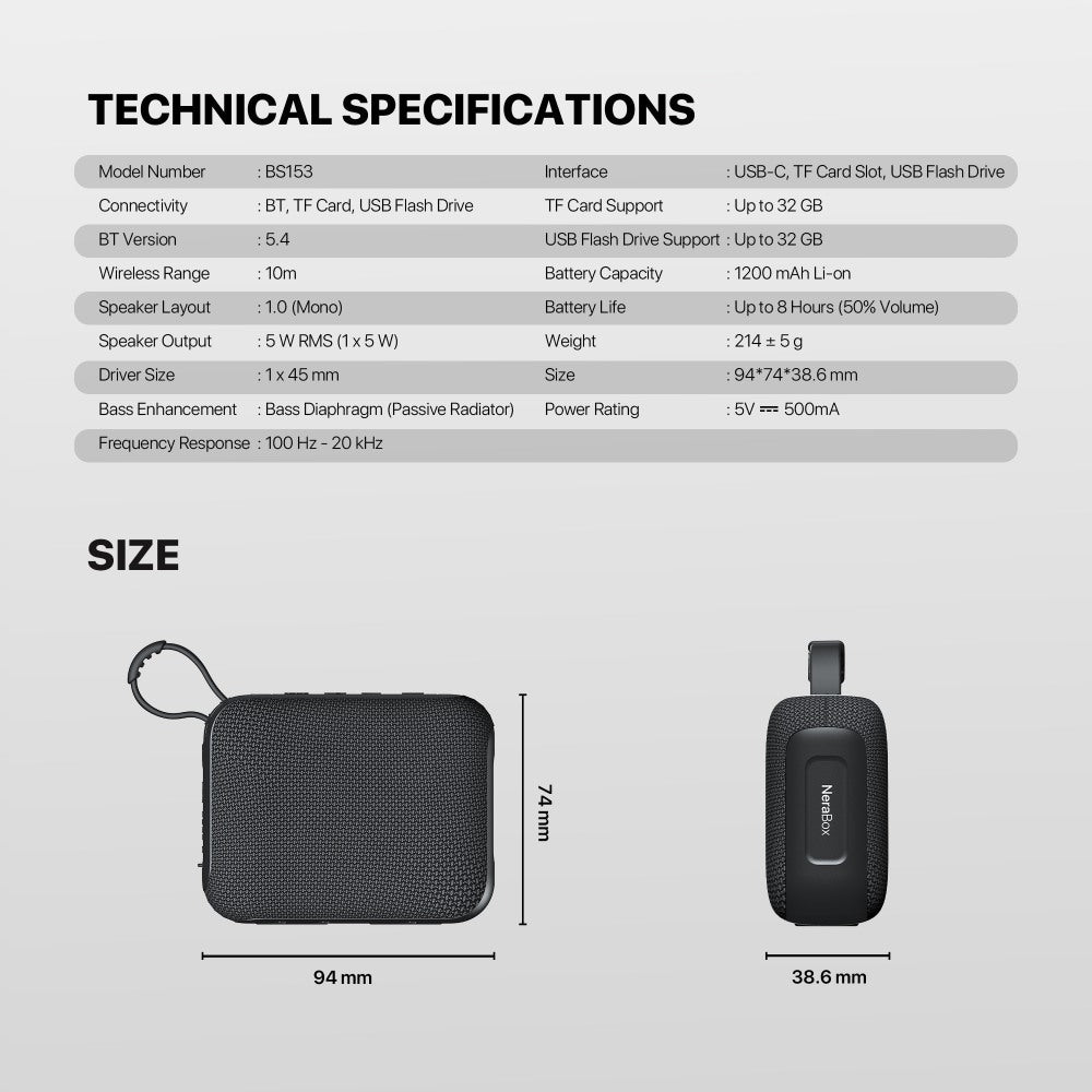 Fantech, Nerabox Bs153 Wireless Speaker Bluetooth 5.4, 5W Rms, Tws Mode, Usb & Tf Card Support, Built-In Battery, Available in Different Colors