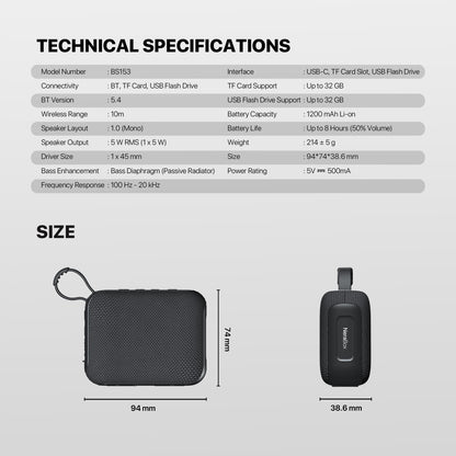 Fantech, Nerabox Bs153 Wireless Speaker Bluetooth 5.4, 5W Rms, Tws Mode, Usb & Tf Card Support, Built-In Battery, Available in Different Colors