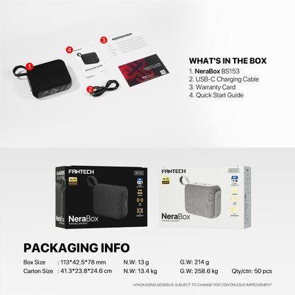Fantech, Nerabox Bs153 Wireless Speaker Bluetooth 5.4, 5W Rms, Tws Mode, Usb & Tf Card Support, Built-In Battery, Available in Different Colors