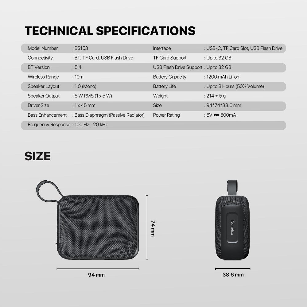 Fantech, Nerabox Bs153 Wireless Speaker Bluetooth 5.4, 5W Rms, Tws Mode, Usb & Tf Card Support, Built-In Battery, Available in Different Colors