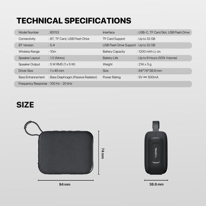 Fantech, Nerabox Bs153 Wireless Speaker Bluetooth 5.4, 5W Rms, Tws Mode, Usb & Tf Card Support, Built-In Battery, Available in Different Colors
