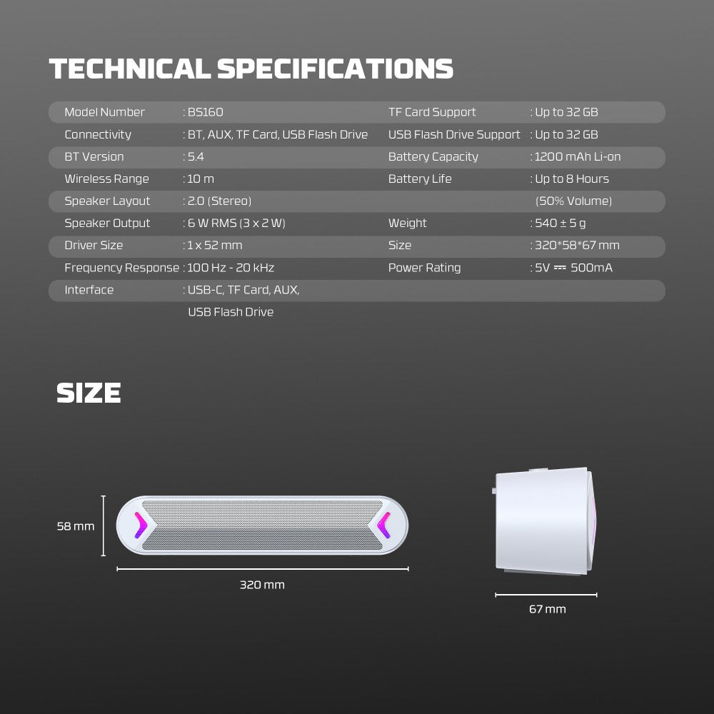 Fantech, Groove Bar Bs160 Gaming Bluetooth 5.4, 6W Rms, Deep Bass, Usb, Aux & Tf Support, Built-In Battery, Available in Different Colors