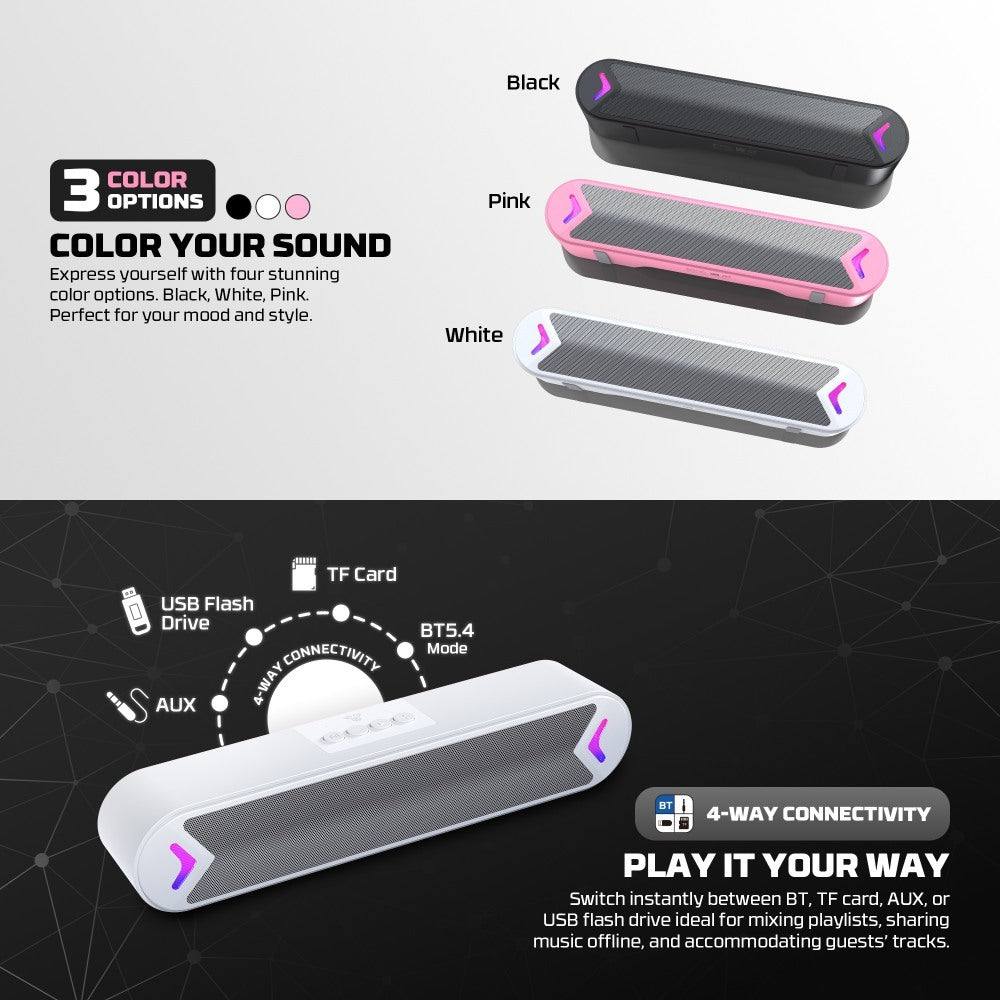 Fantech, Groove Bar Bs160 Gaming Bluetooth 5.4, 6W Rms, Deep Bass, Usb, Aux & Tf Support, Built-In Battery, Available in Different Colors