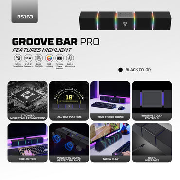 Fantech, Bs163 Groove Bar Pro (Wired & Bluetooth) Rgb Gaming Speaker, 10W + Built-In Microphone