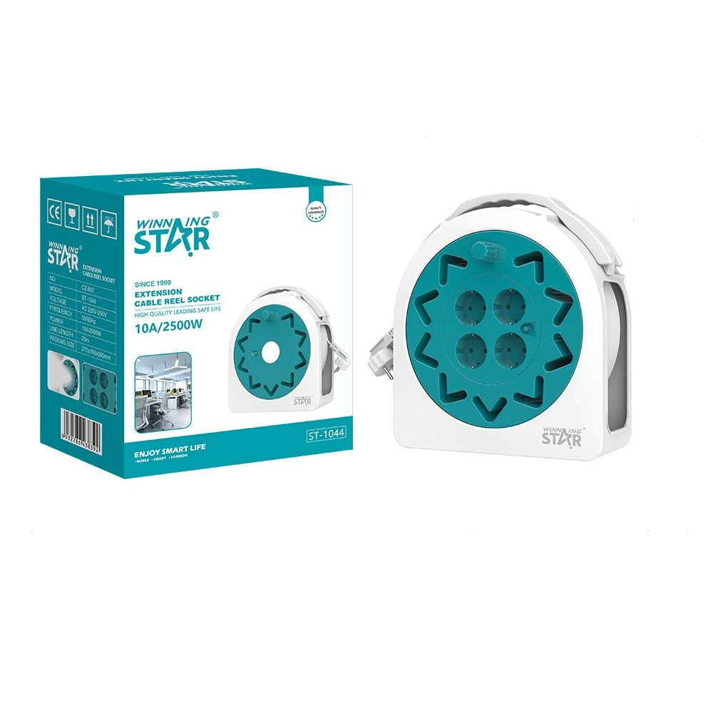 Winning Star Extension Cable Reel Socket - [20m Retractable Extension Cable Reel Power Socket with 4 European Sockets], ST-1044