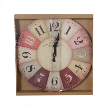 OGO, MDF / Wood Vintage Analog Wall Clock, Battery Operated for Dining or Living or Room Decor 35cm