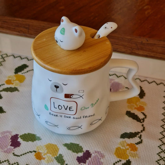 La Perla, New Bone China 3Piece Set Mug With Spoon And Cover (Mug 8.5*9.5Cm)