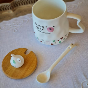 La Perla, New Bone China 3Piece Set Mug With Spoon And Cover (Mug 8.5*9.5Cm)
