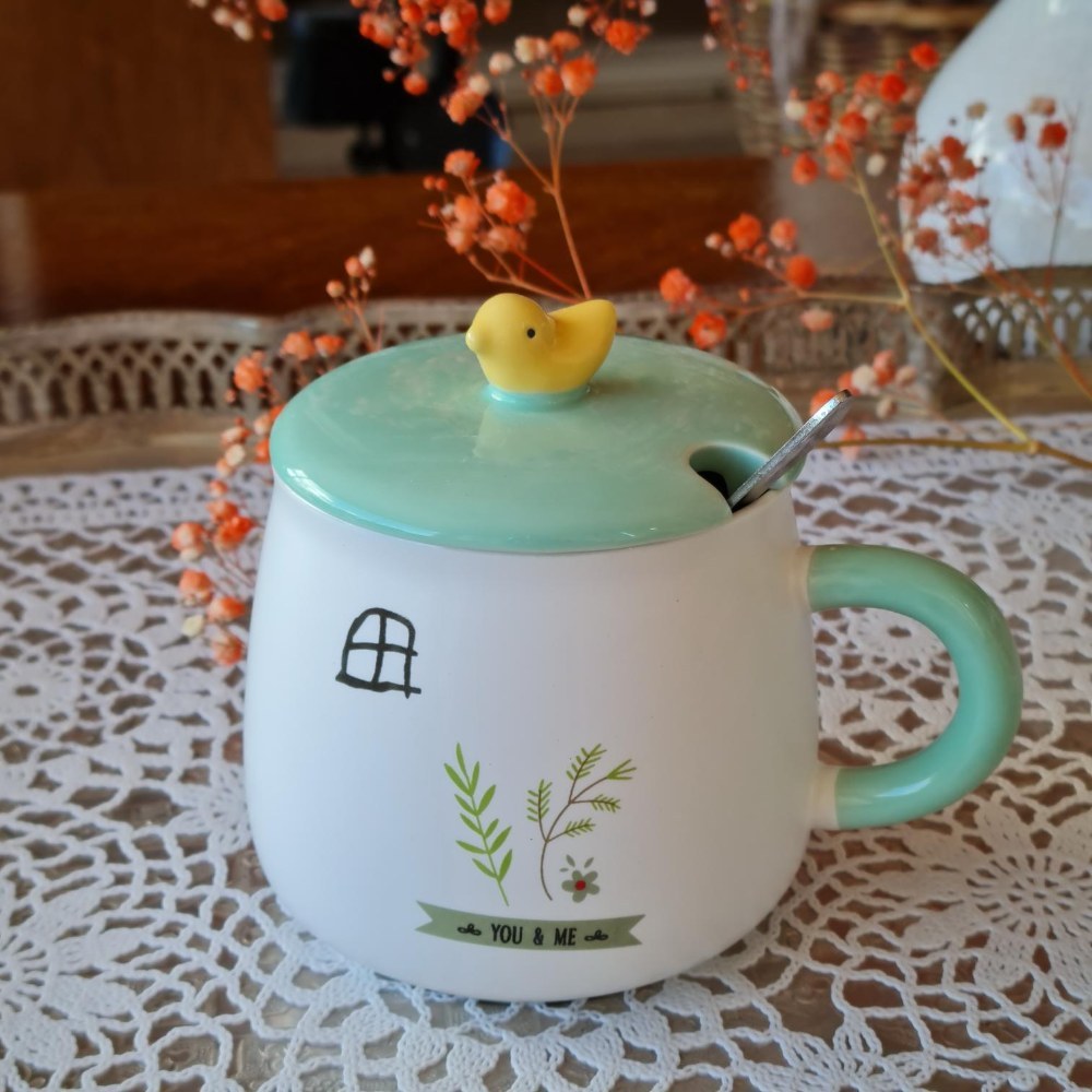 La Perla, New Bone China 3Piece Set Mug With Spoon And Cover (Mug 8.3*9.5Cm)