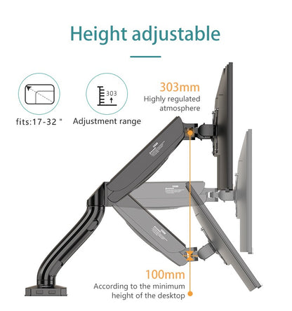 Kaloc, Ds90 Single Desk Monitor Arm, Adjustable Gas Spring & Support Max 32 Inch