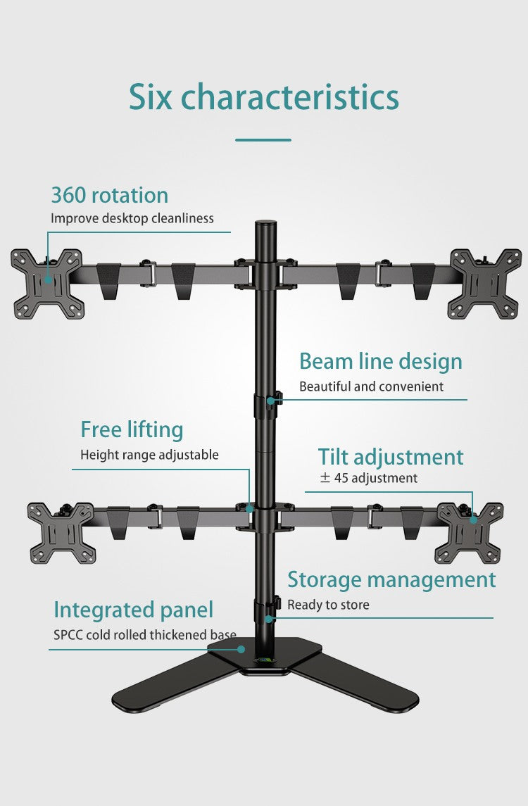 Kaloc, Dw240-T 4 Monitor Desk Mount, Heavy Duty & Fully Adjustable Stand