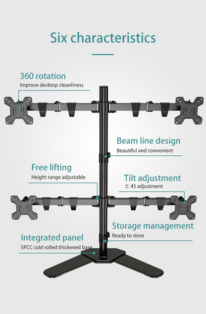 Kaloc, Dw240-T 4 Monitor Desk Mount, Heavy Duty & Fully Adjustable Stand