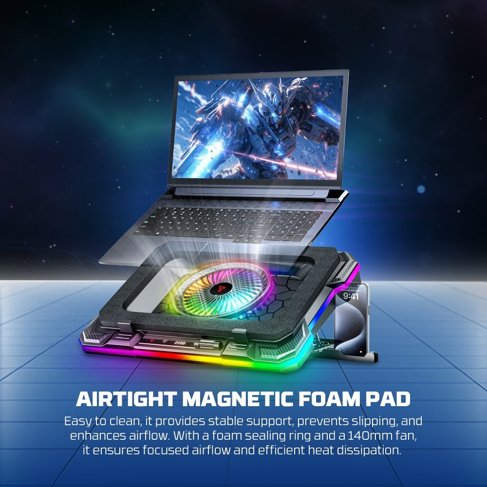 Fantech, Nc22 Premium Laptop Cooling Pad, Powerful Extra-Large Fan For Superior Cooling Performance, Vibrant Rgb Lighting