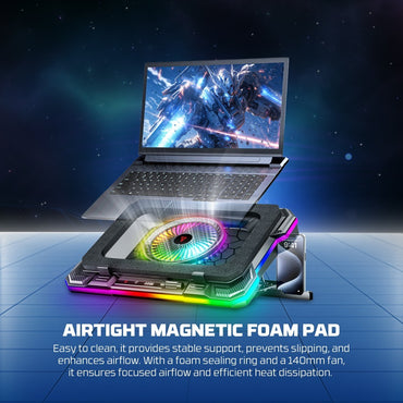 Fantech, Nc22 Premium Laptop Cooling Pad, Powerful Extra-Large Fan For Superior Cooling Performance, Vibrant Rgb Lighting